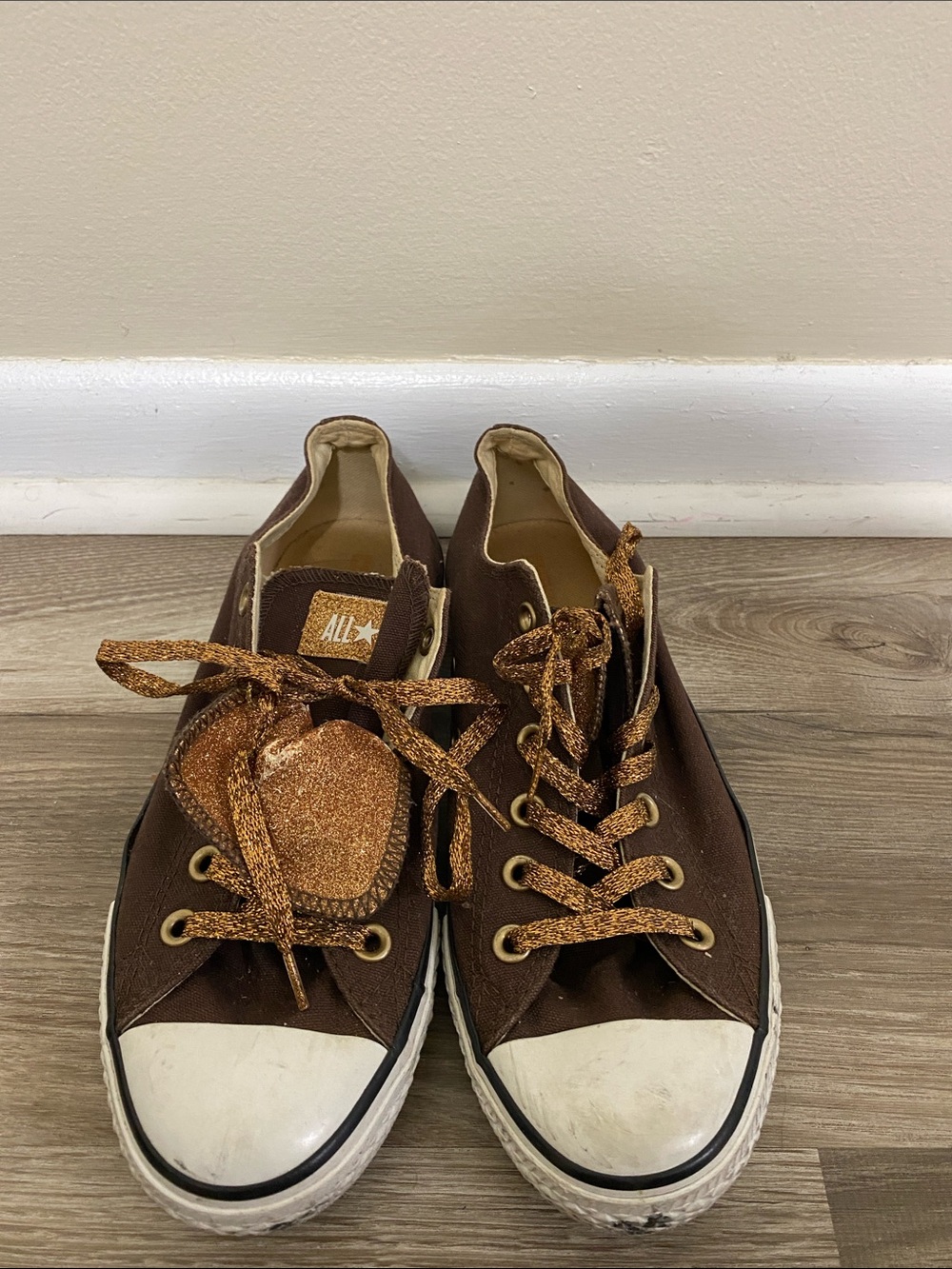 Converse Brown Canvas Low-Top Sneakers with Glitter Copper Laces